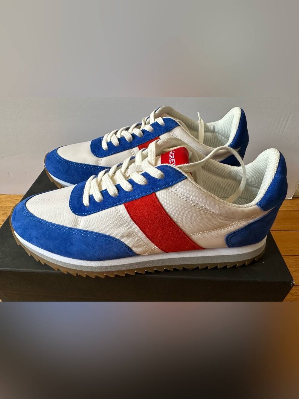 J.Crew Retro Sneakers Women's 8.5, NWB, Blue Red White Suede Leather